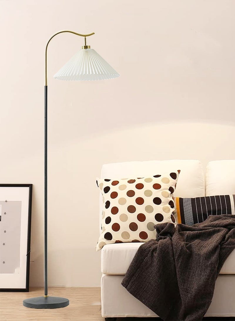 Bolivia's مصباح أرضي أنيق حديث مع غطاء قماش مطوي، مصباح قائم مع لمبة ضوء دافئ E27 12W، عمود معدني أسود/ذهبي - Image 2